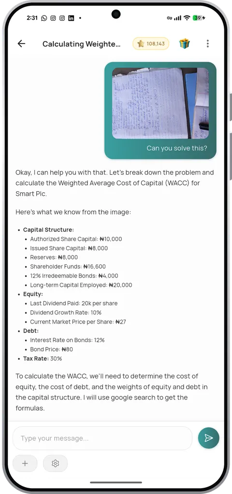 NexxAI answering a photographed question on Android