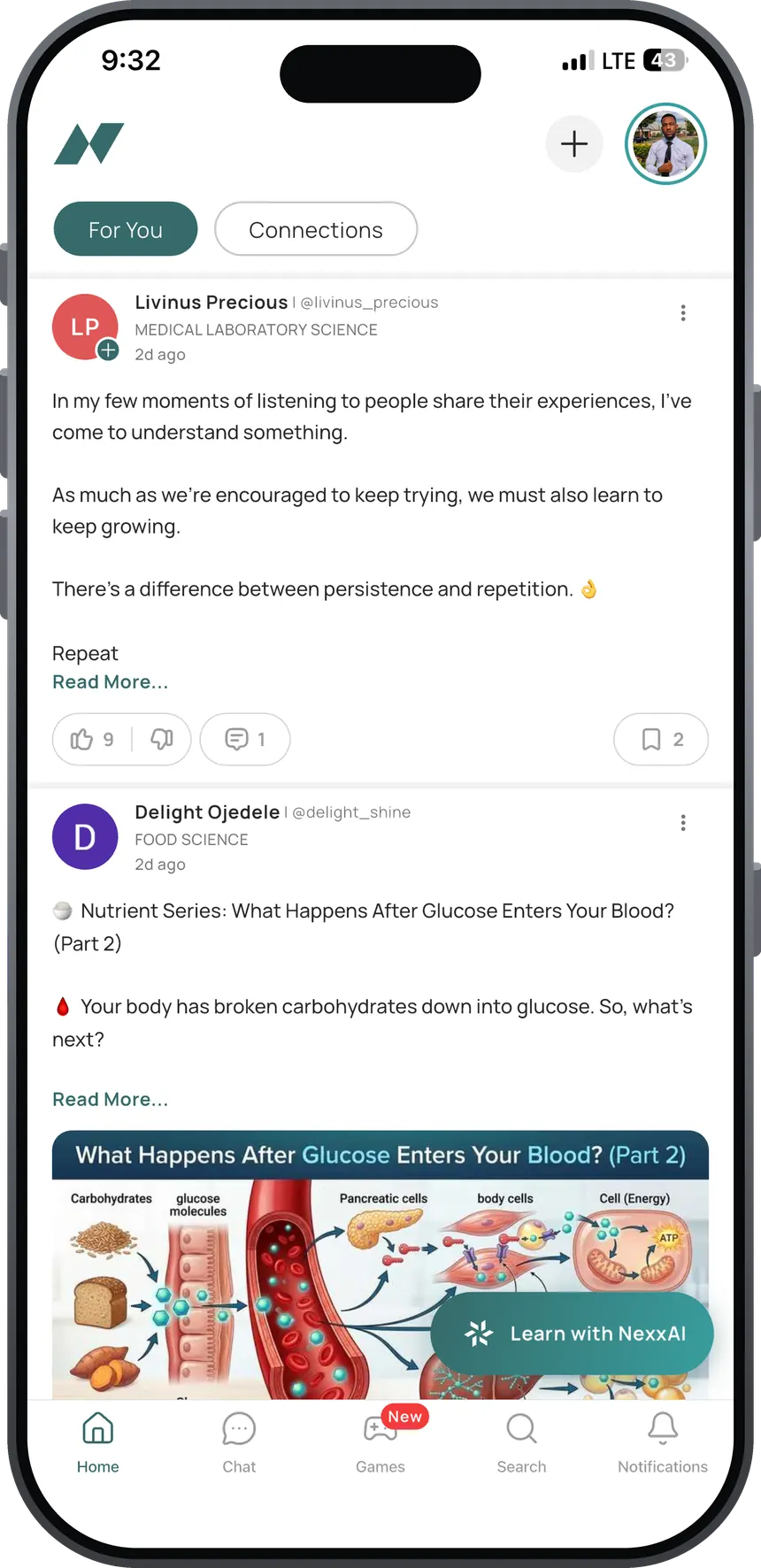 The NexxEd home feed on iPhone